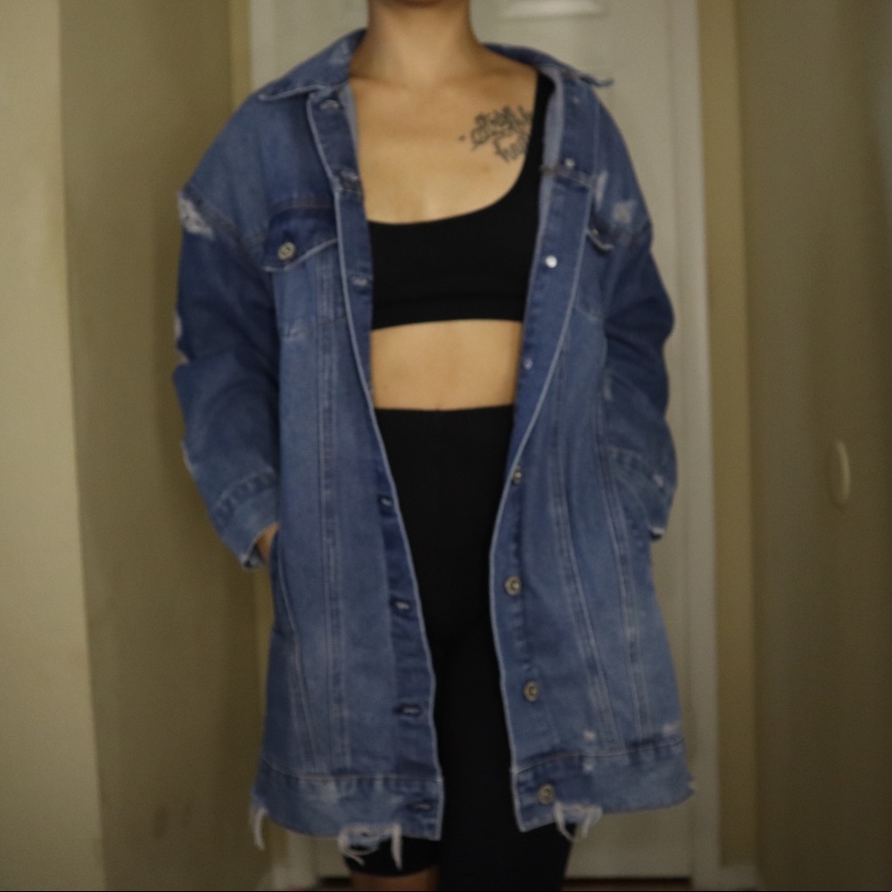 Oversized distressed jean jacket